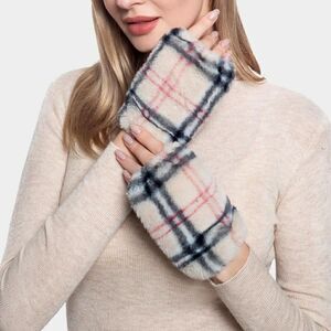 Plaid Check Patterned Faux Fur Fingerless Gloves NWT